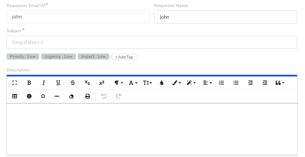 Requester Email, Subject and Description in request
