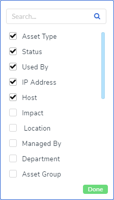 Asset Management List columns