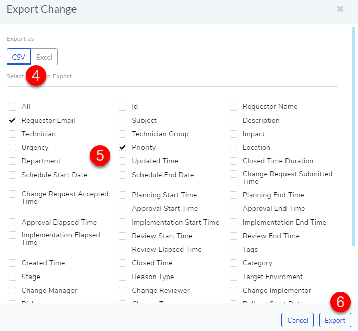Export Change Tickets