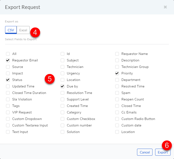 Export Request Tickets