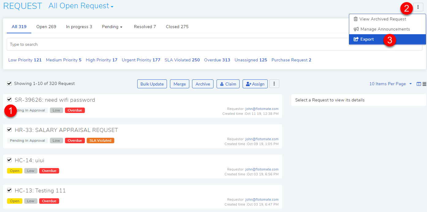 Select Request Tickets