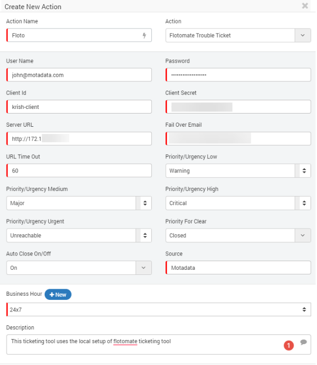 Create Trouble Ticket Screen (with sample data)