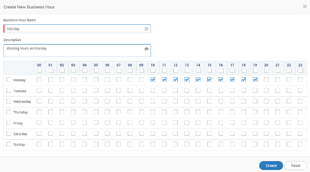 Create new business hours