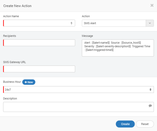 SMS Alert Action Configuration