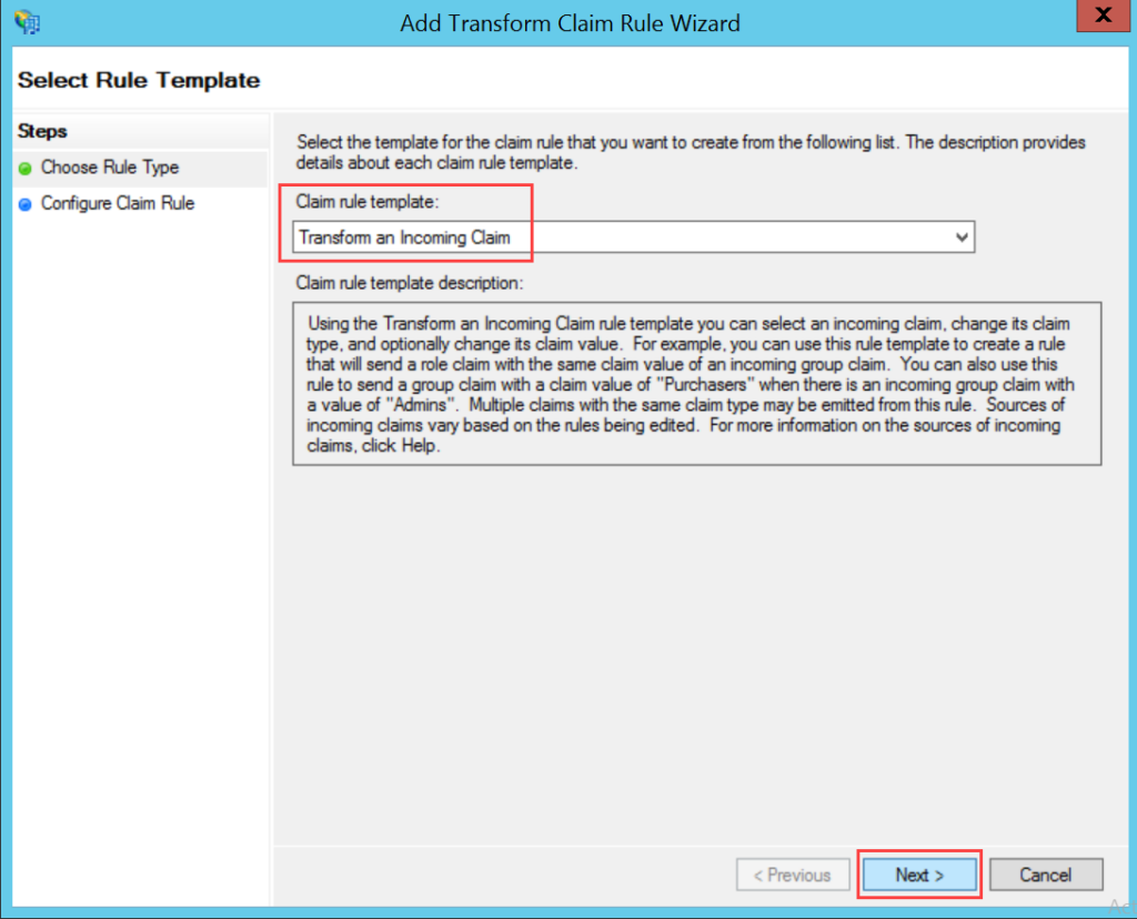 Select Claim Rule Template