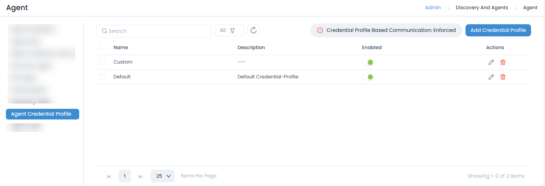 Credential Profile Communication Status on Upgrade