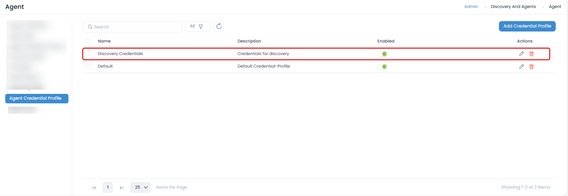 New Credential Profile on List Page