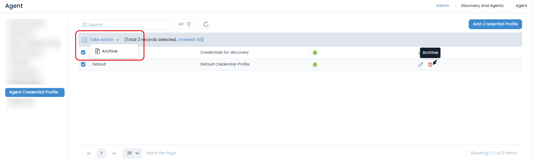 Archive Credential Profile Options