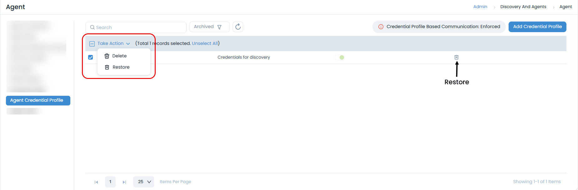 Delete or Restore Archived Profiles