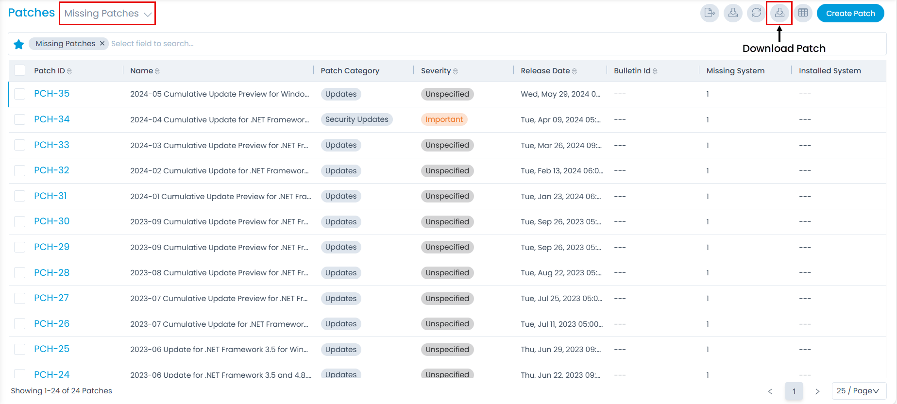 Download Missing Patches