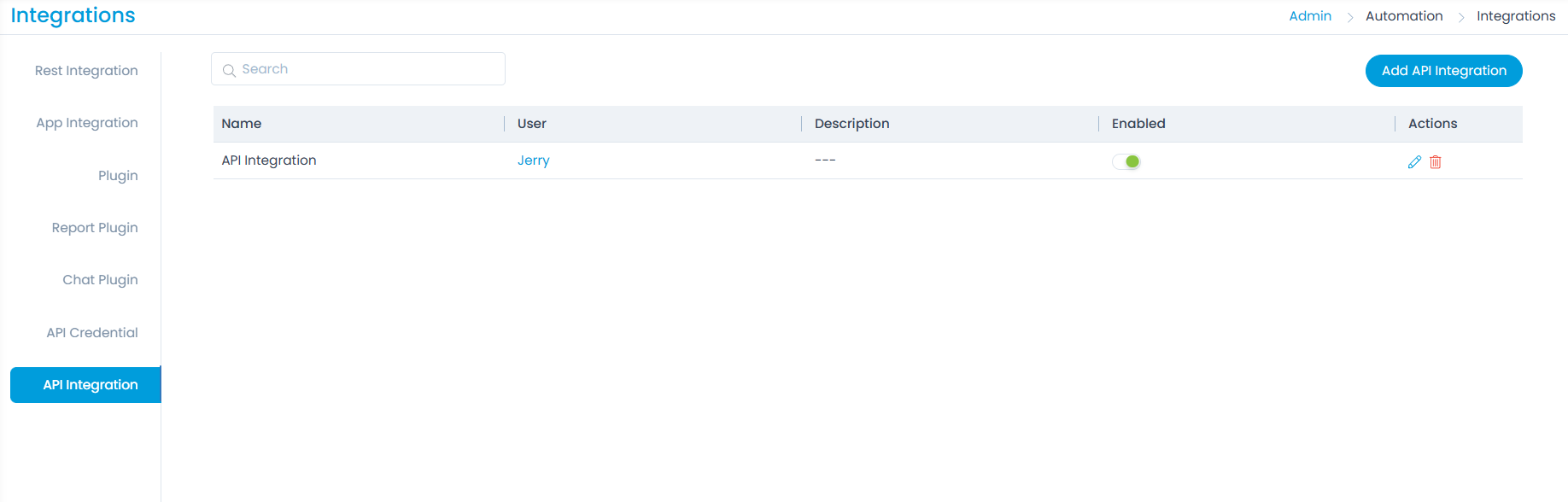 API Integration Page