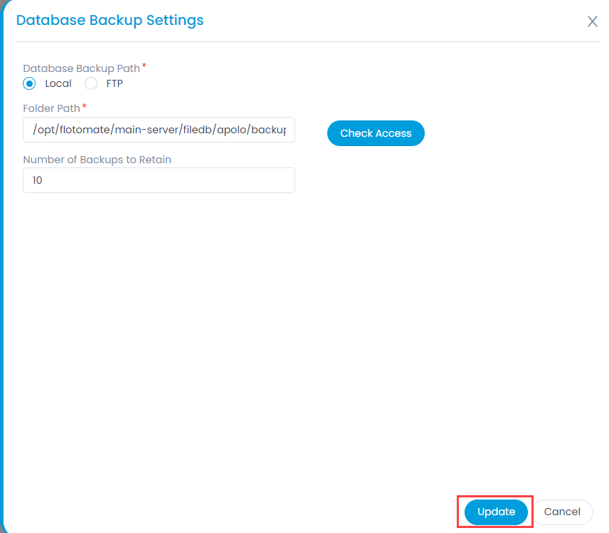 Database Backup Settings