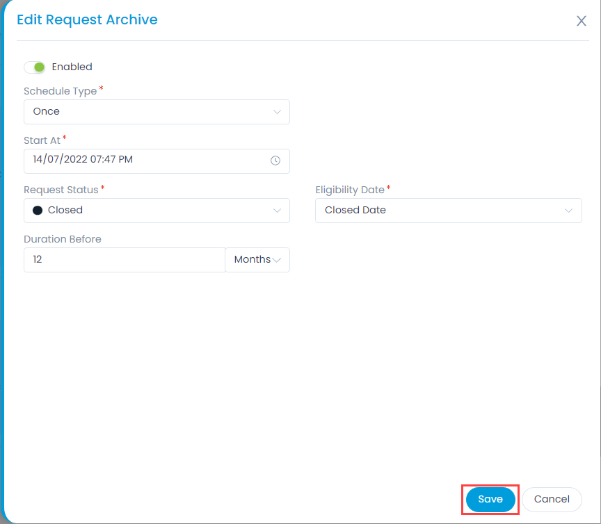 Schedule Type as Once