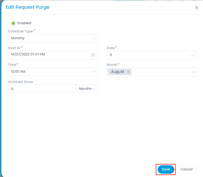 Schedule Type as Monthly