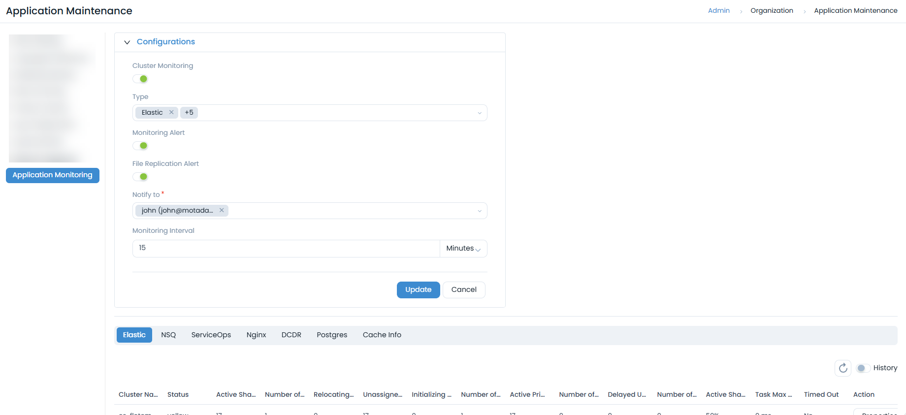 Application Monitoring Main Page
