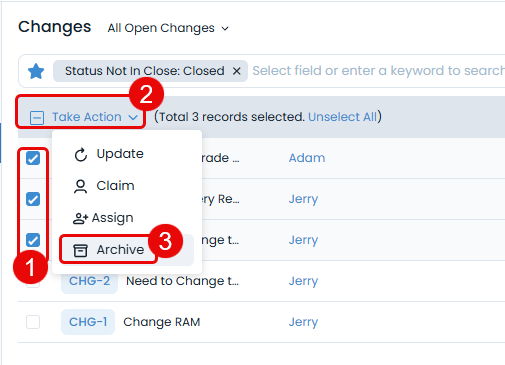 Archiving Multiple Changes