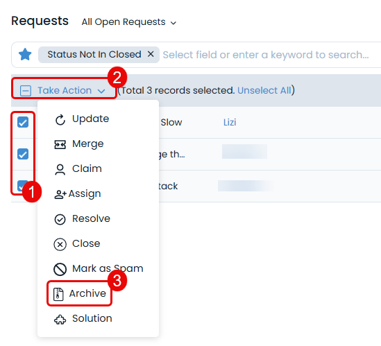 Selecting and Archiving Requests