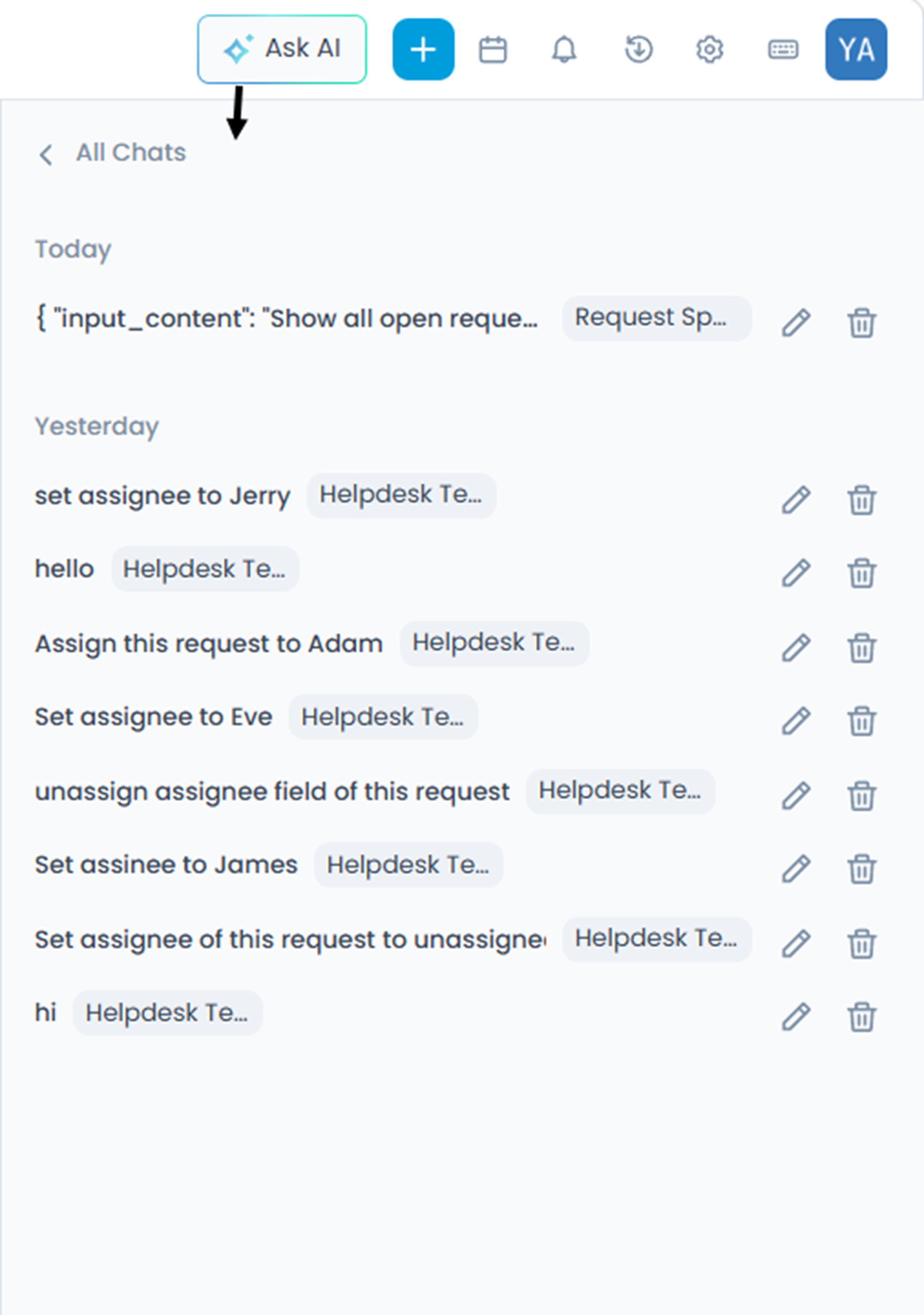 Chat history panel