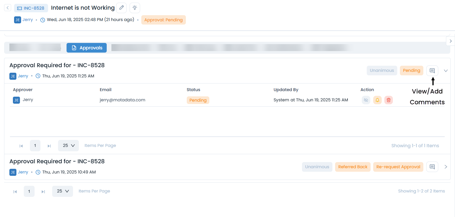 Approvals pending in request