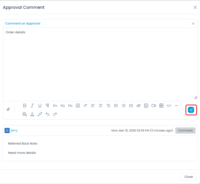 Add Comment to Approval