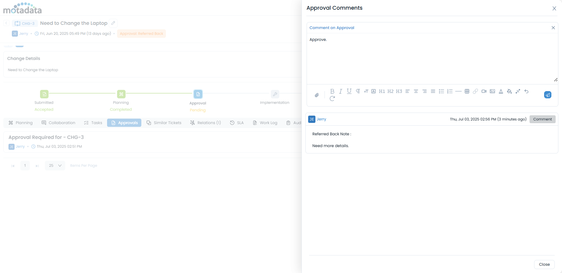 Options in the Approval tab
