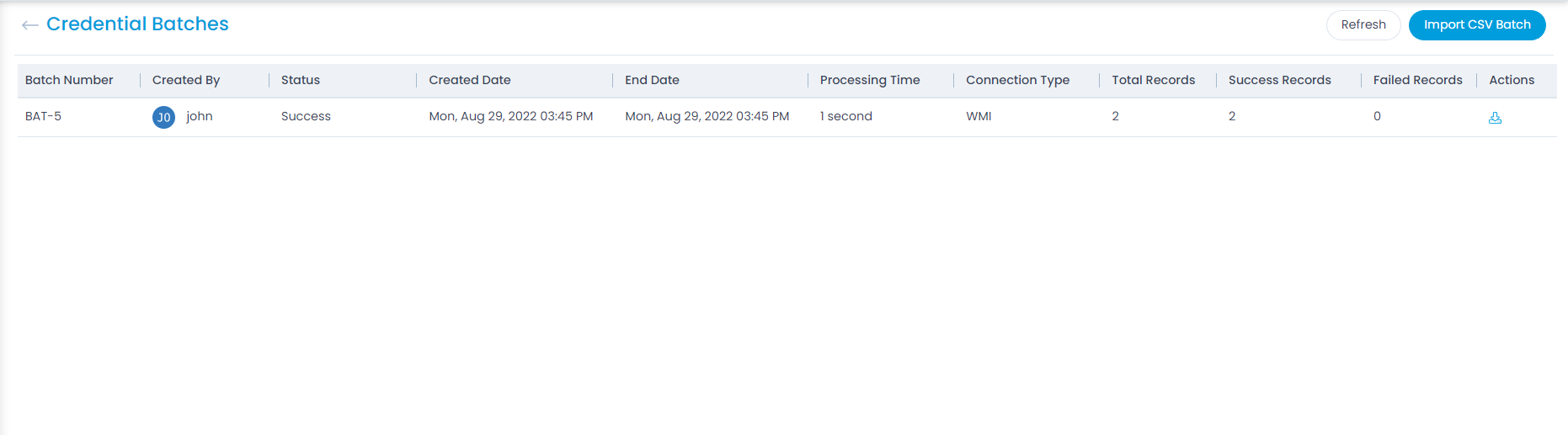 Imported CSV Batches