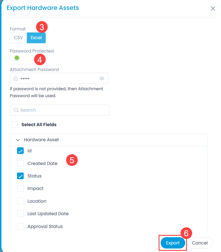 Select Format and Fields to be Exported