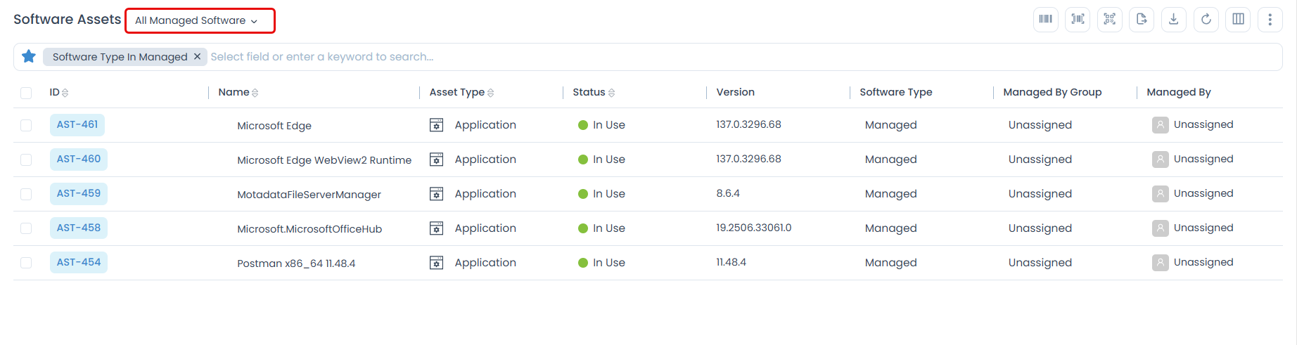 Viewing All Managed Software