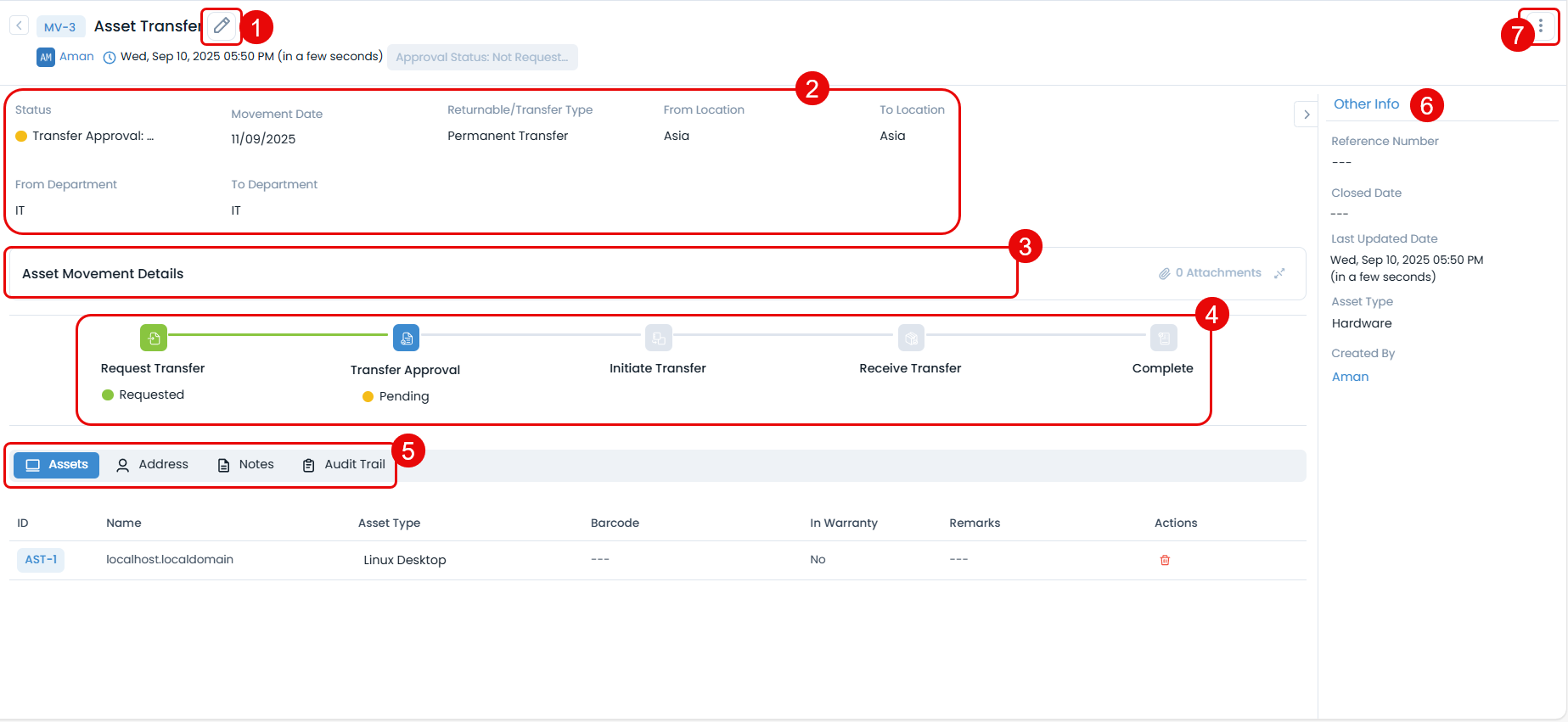 Asset Transfer Details