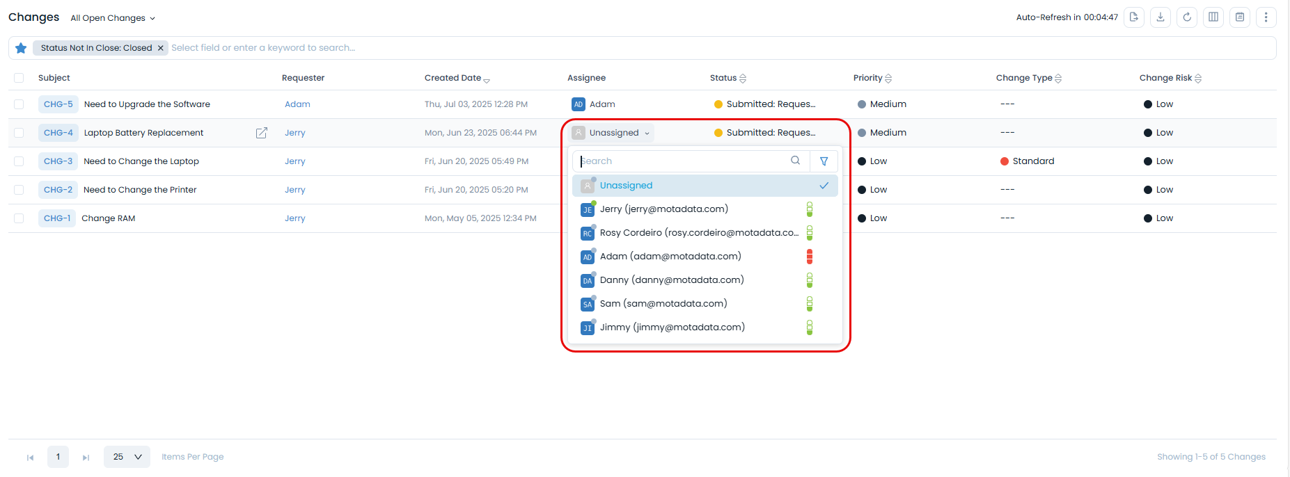 Assign a Change to Technician