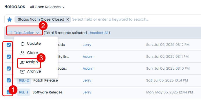 Selecting and Assigning Releases
