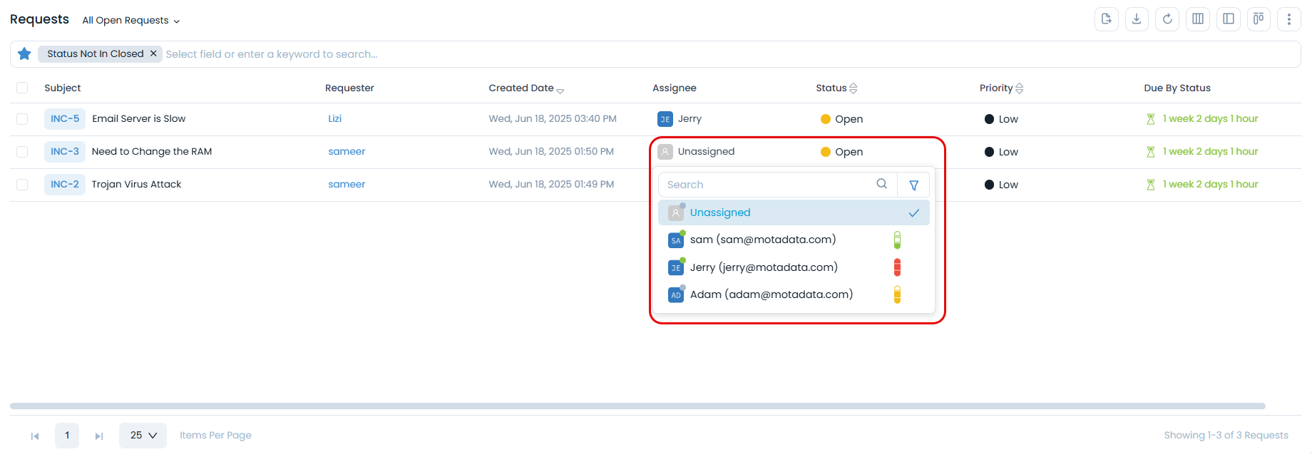 Assign a request to technician
