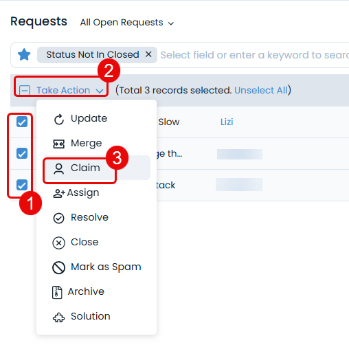 Select the Requests to Claim