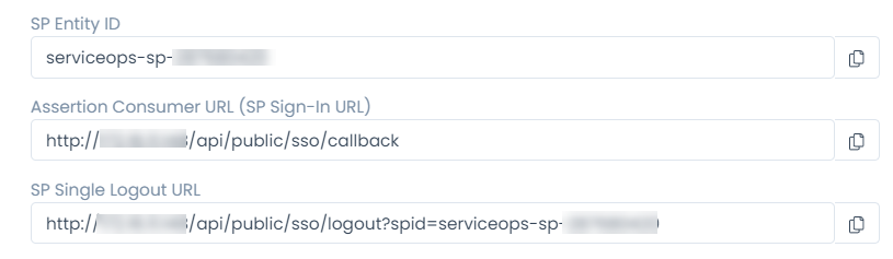 ServiceOps SAML details