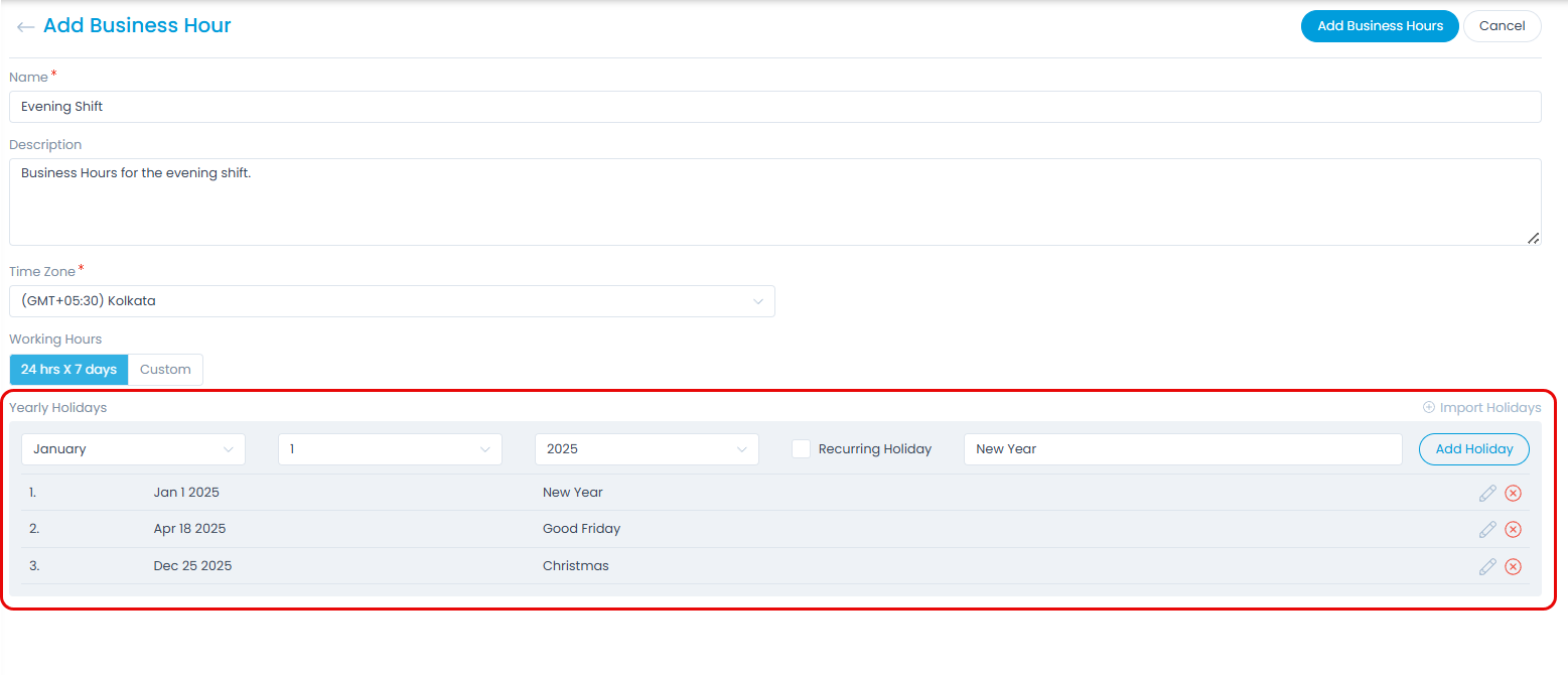 Add Business Hour Page