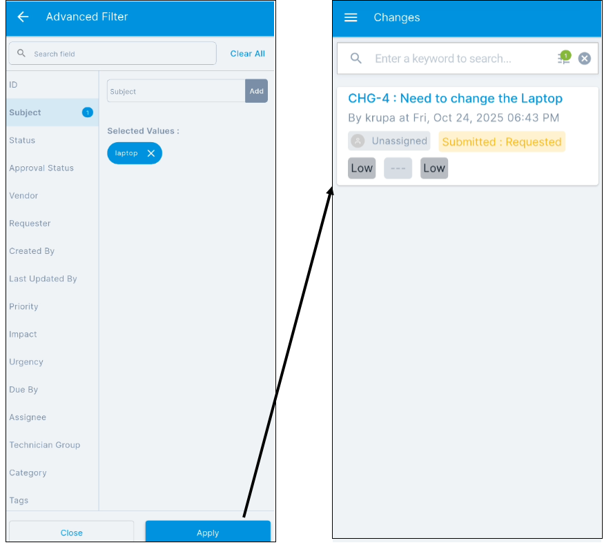 Advanced Filter for Changes