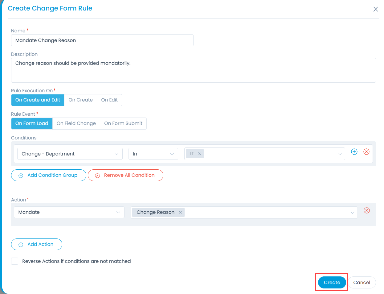 Create Change Form Rule