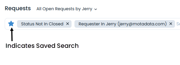 Saved search show blue star icon