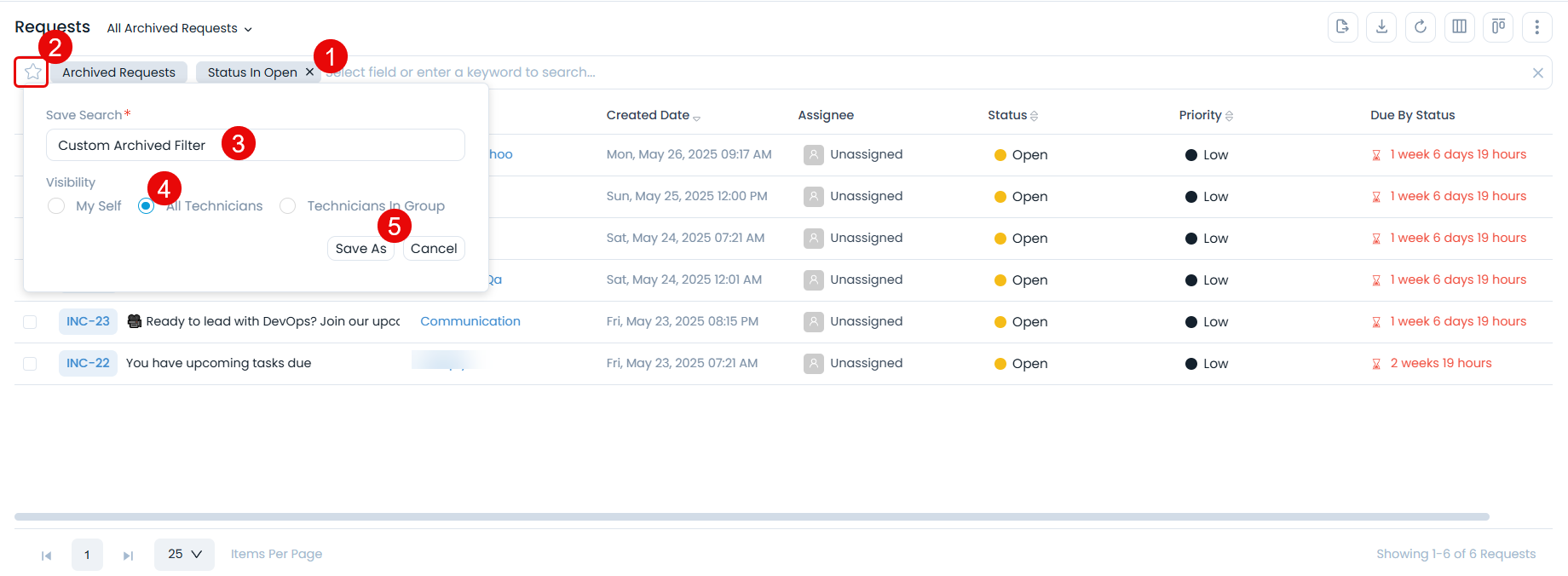 Saving Filter for Archived Records