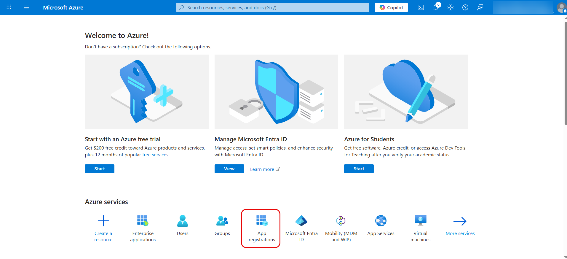 Microsoft Azure Portal Home page