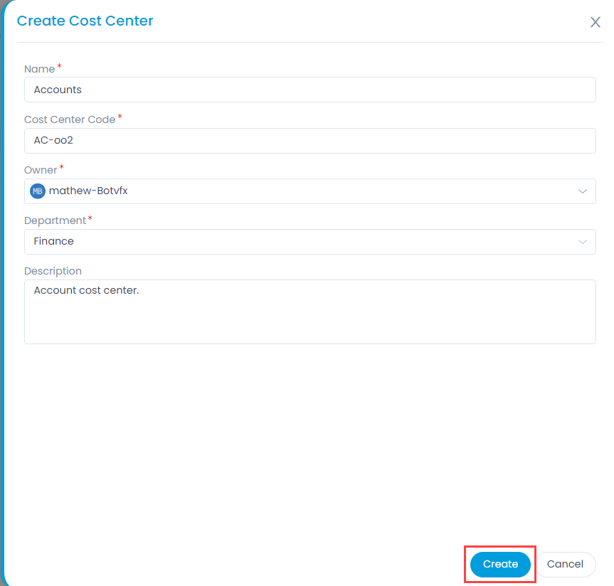 Create Cost Center