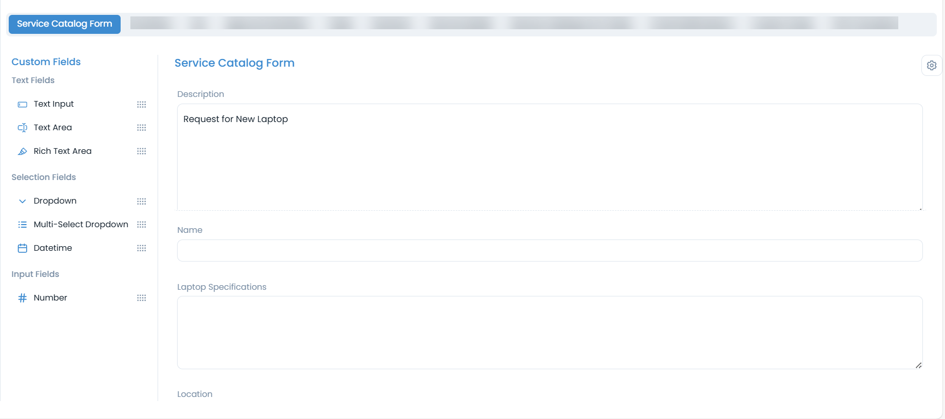 Service Catalog Form