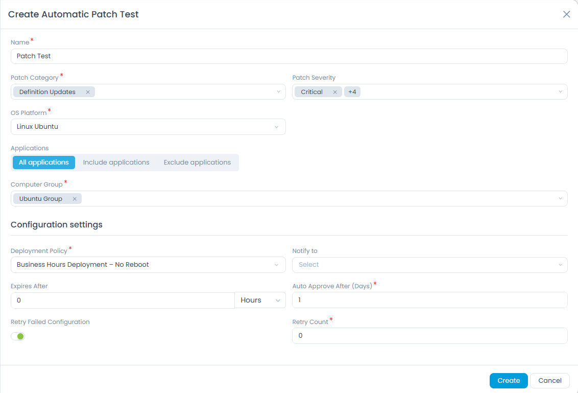 Create Automatic Patch Test