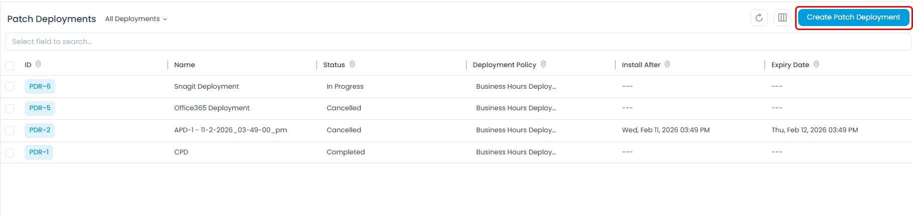 Create Patch Deployment button