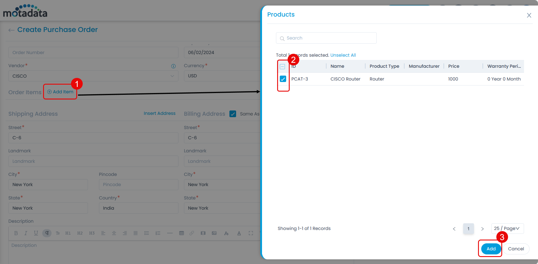 Add Items to the Purchase Order