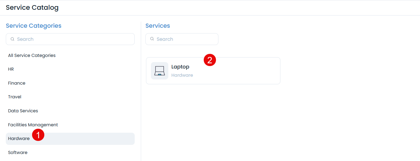 Select Category and Service