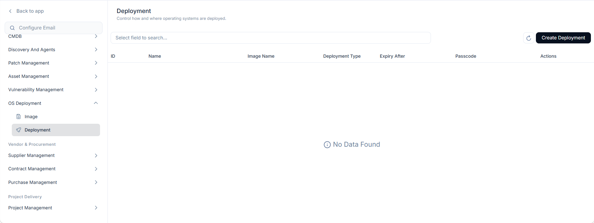 OS Deployment list page