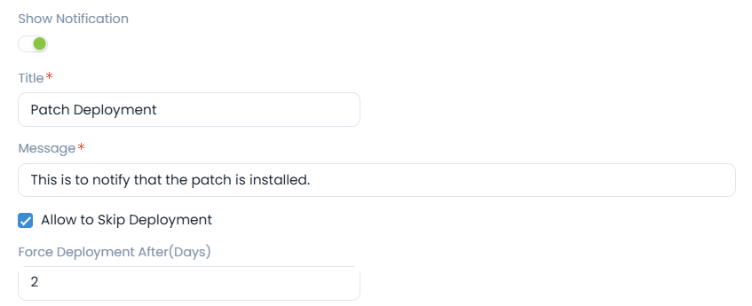 Show Notification Parameters