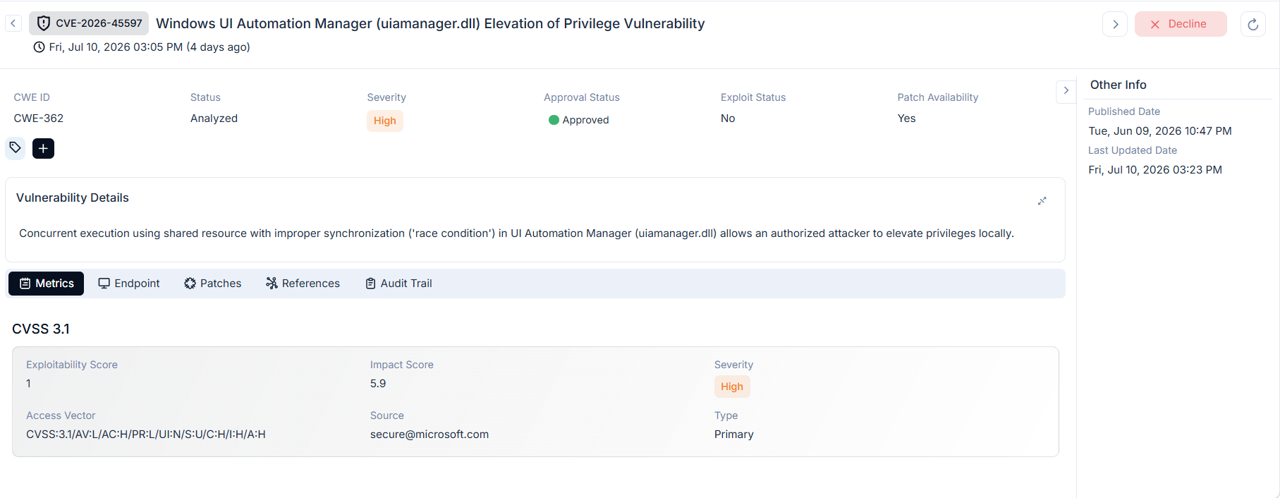 CVE detail page