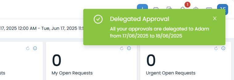 Notification displayed to the Delegator